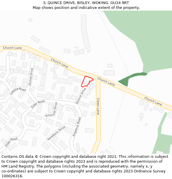 3, QUINCE DRIVE, BISLEY, WOKING, GU24 9RT: Location map and indicative extent of plot