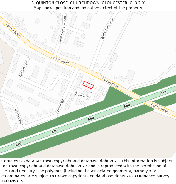 3, QUINTON CLOSE, CHURCHDOWN, GLOUCESTER, GL3 2LY: Location map and indicative extent of plot