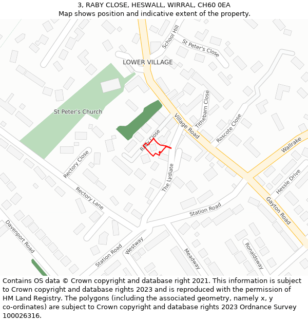 3, RABY CLOSE, HESWALL, WIRRAL, CH60 0EA: Location map and indicative extent of plot