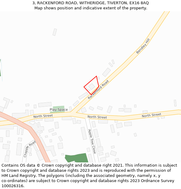 3, RACKENFORD ROAD, WITHERIDGE, TIVERTON, EX16 8AQ: Location map and indicative extent of plot