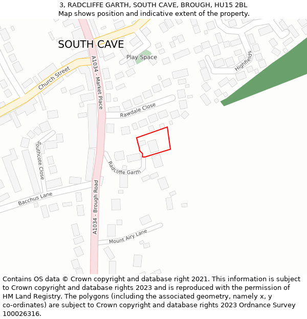 3, RADCLIFFE GARTH, SOUTH CAVE, BROUGH, HU15 2BL: Location map and indicative extent of plot