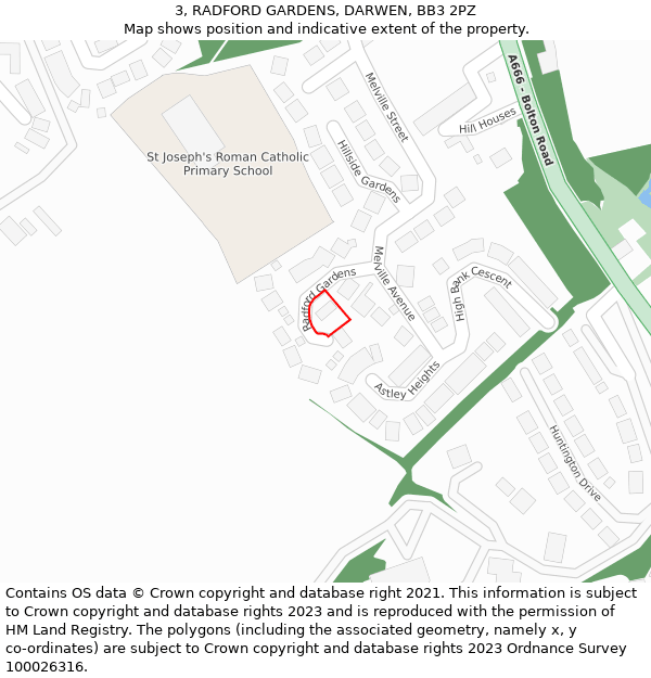 3, RADFORD GARDENS, DARWEN, BB3 2PZ: Location map and indicative extent of plot