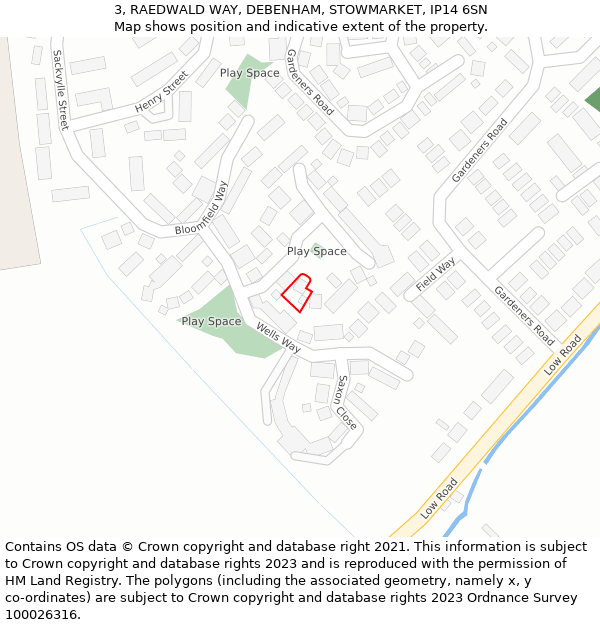 3, RAEDWALD WAY, DEBENHAM, STOWMARKET, IP14 6SN: Location map and indicative extent of plot