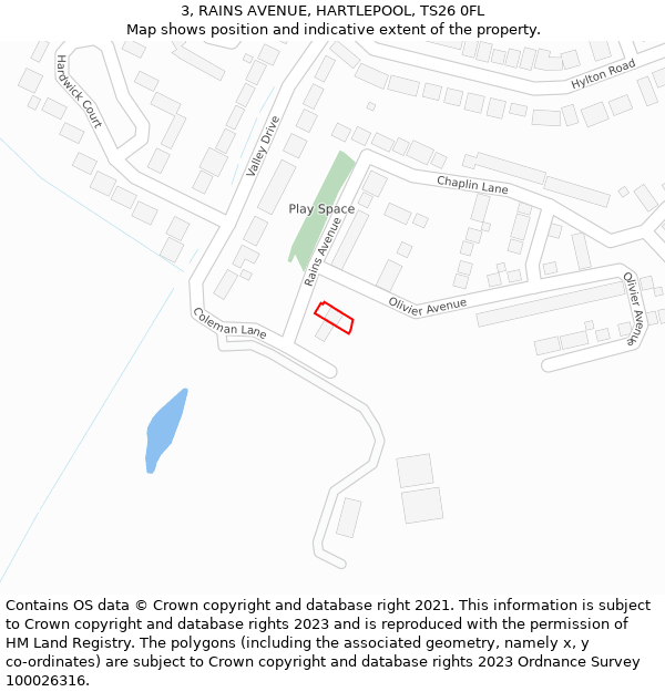 3, RAINS AVENUE, HARTLEPOOL, TS26 0FL: Location map and indicative extent of plot