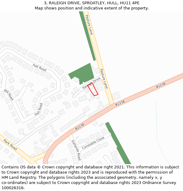3, RALEIGH DRIVE, SPROATLEY, HULL, HU11 4PE: Location map and indicative extent of plot