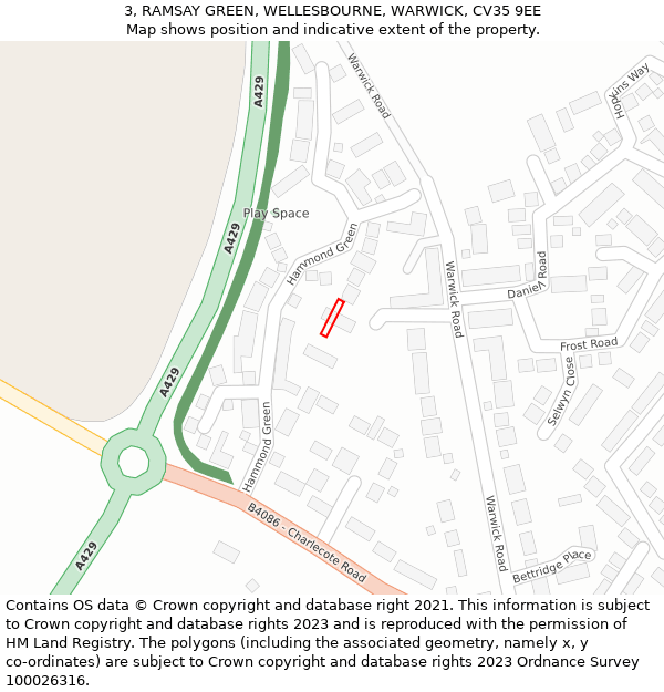 3, RAMSAY GREEN, WELLESBOURNE, WARWICK, CV35 9EE: Location map and indicative extent of plot