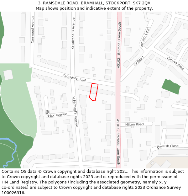 3, RAMSDALE ROAD, BRAMHALL, STOCKPORT, SK7 2QA: Location map and indicative extent of plot