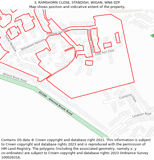3, RAMSHORN CLOSE, STANDISH, WIGAN, WN6 0ZP: Location map and indicative extent of plot