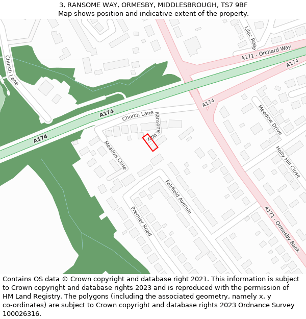 3, RANSOME WAY, ORMESBY, MIDDLESBROUGH, TS7 9BF: Location map and indicative extent of plot