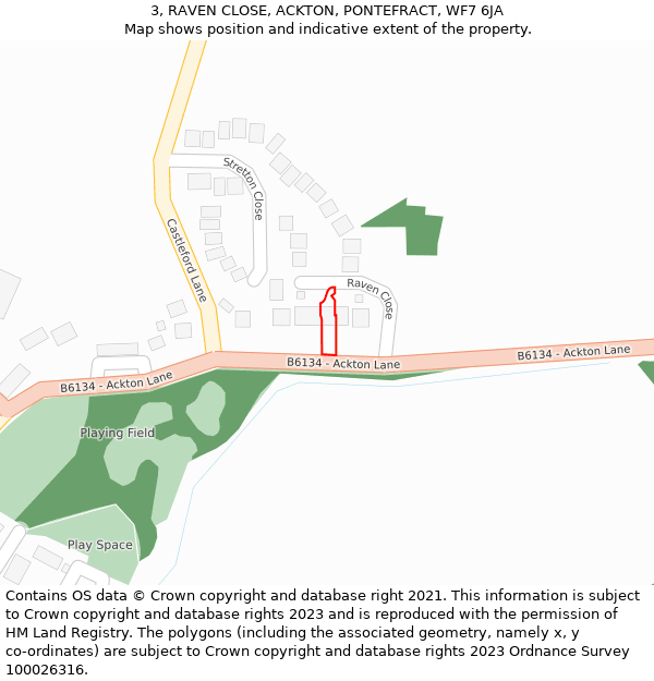 3, RAVEN CLOSE, ACKTON, PONTEFRACT, WF7 6JA: Location map and indicative extent of plot