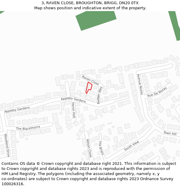 3, RAVEN CLOSE, BROUGHTON, BRIGG, DN20 0TX: Location map and indicative extent of plot