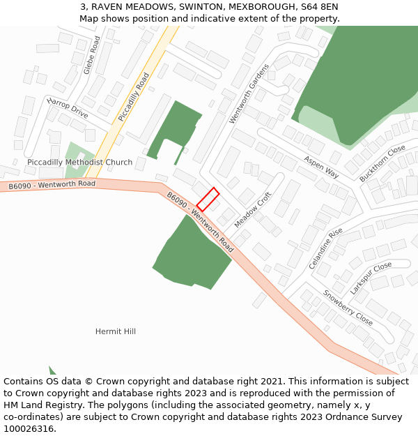 3, RAVEN MEADOWS, SWINTON, MEXBOROUGH, S64 8EN: Location map and indicative extent of plot