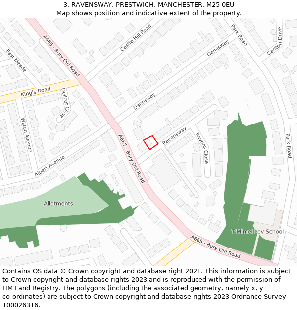 3, RAVENSWAY, PRESTWICH, MANCHESTER, M25 0EU: Location map and indicative extent of plot