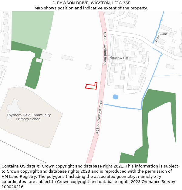 3, RAWSON DRIVE, WIGSTON, LE18 3AF: Location map and indicative extent of plot