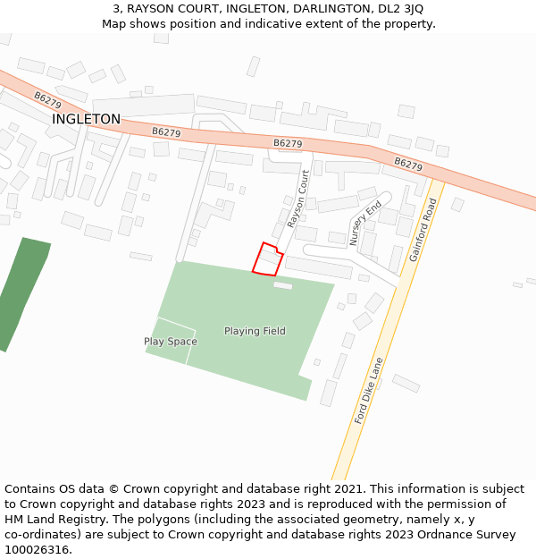 3, RAYSON COURT, INGLETON, DARLINGTON, DL2 3JQ: Location map and indicative extent of plot