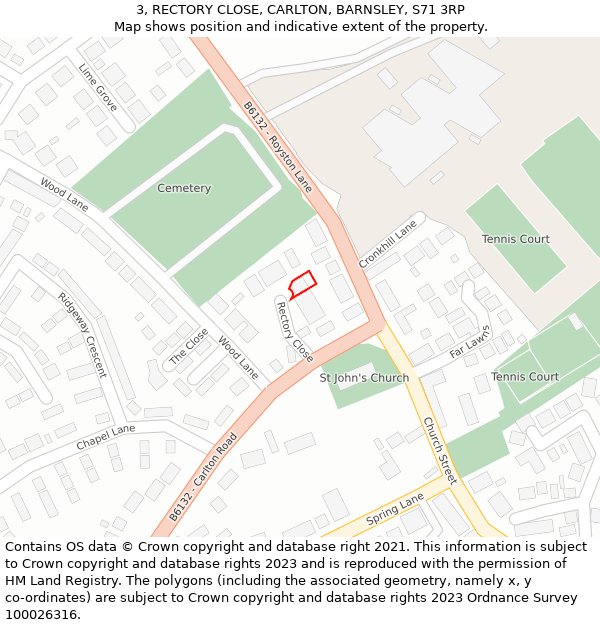 3, RECTORY CLOSE, CARLTON, BARNSLEY, S71 3RP: Location map and indicative extent of plot