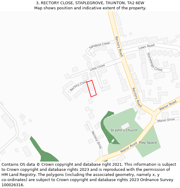 3, RECTORY CLOSE, STAPLEGROVE, TAUNTON, TA2 6EW: Location map and indicative extent of plot