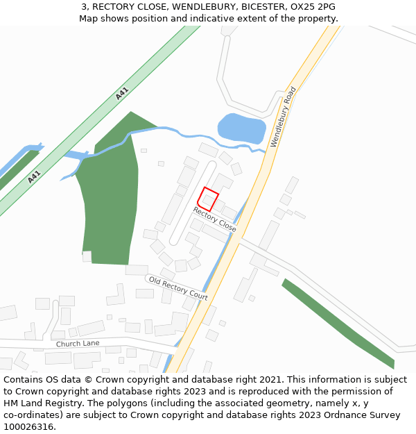 3, RECTORY CLOSE, WENDLEBURY, BICESTER, OX25 2PG: Location map and indicative extent of plot
