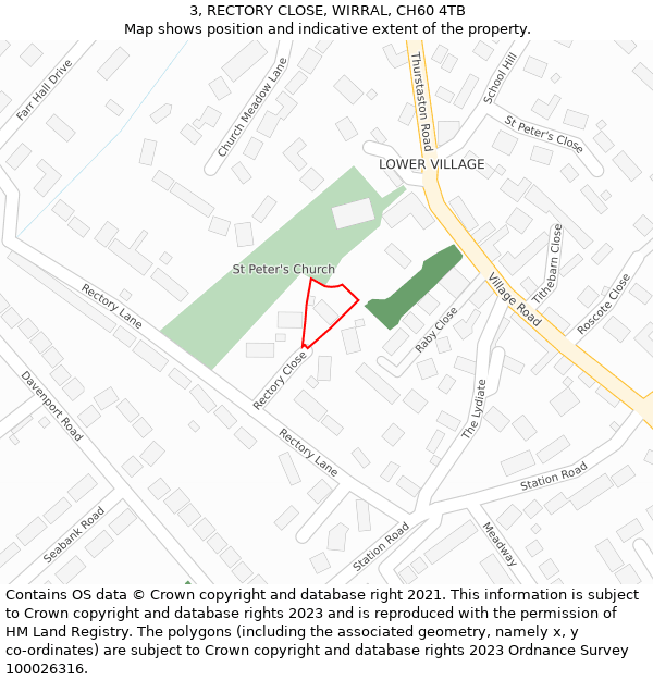 3, RECTORY CLOSE, WIRRAL, CH60 4TB: Location map and indicative extent of plot