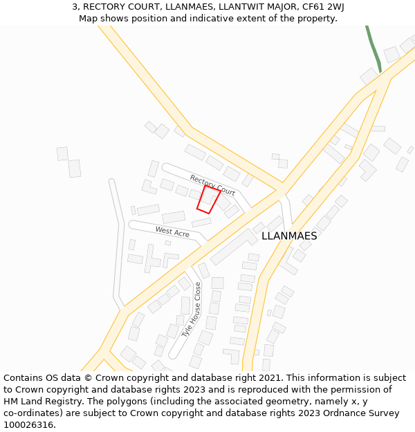 3, RECTORY COURT, LLANMAES, LLANTWIT MAJOR, CF61 2WJ: Location map and indicative extent of plot