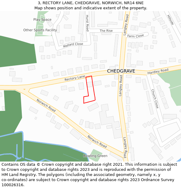 3, RECTORY LANE, CHEDGRAVE, NORWICH, NR14 6NE: Location map and indicative extent of plot