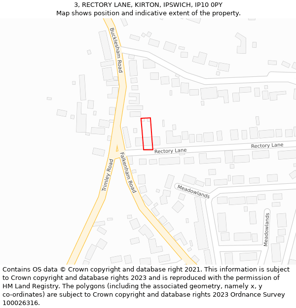 3, RECTORY LANE, KIRTON, IPSWICH, IP10 0PY: Location map and indicative extent of plot