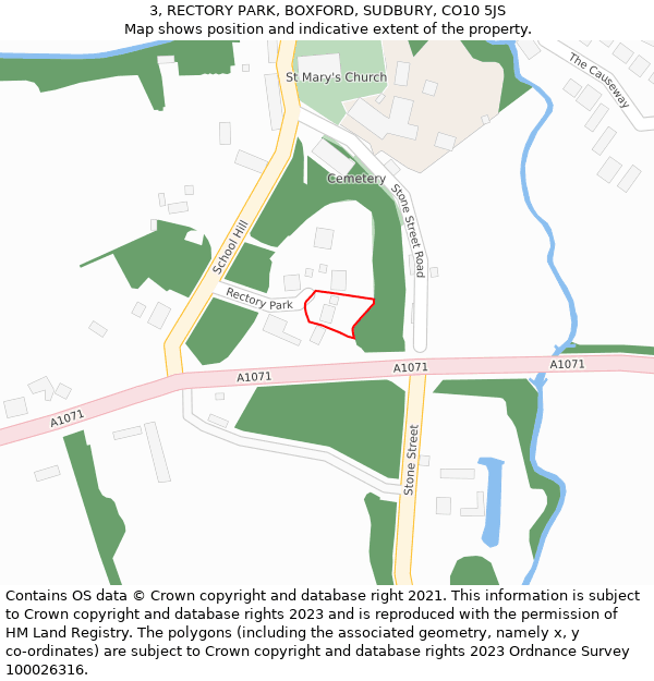 3, RECTORY PARK, BOXFORD, SUDBURY, CO10 5JS: Location map and indicative extent of plot