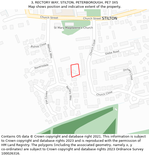 3, RECTORY WAY, STILTON, PETERBOROUGH, PE7 3XS: Location map and indicative extent of plot