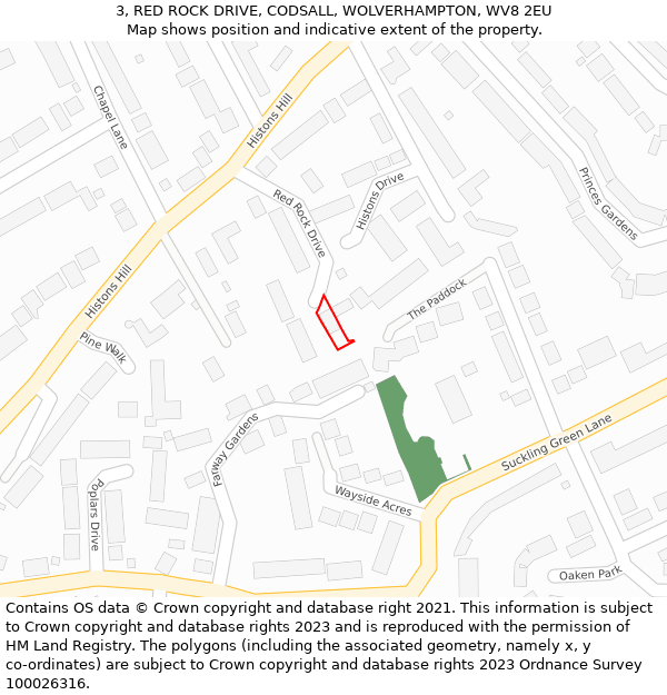 3, RED ROCK DRIVE, CODSALL, WOLVERHAMPTON, WV8 2EU: Location map and indicative extent of plot