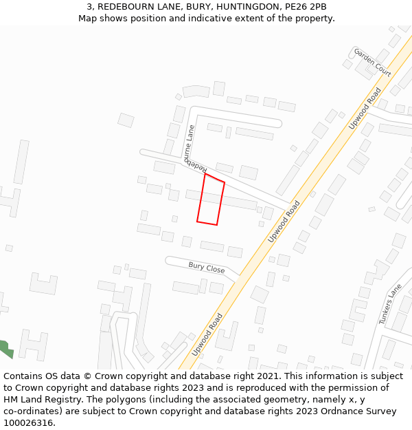 3, REDEBOURN LANE, BURY, HUNTINGDON, PE26 2PB: Location map and indicative extent of plot