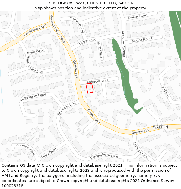 3, REDGROVE WAY, CHESTERFIELD, S40 3JN: Location map and indicative extent of plot