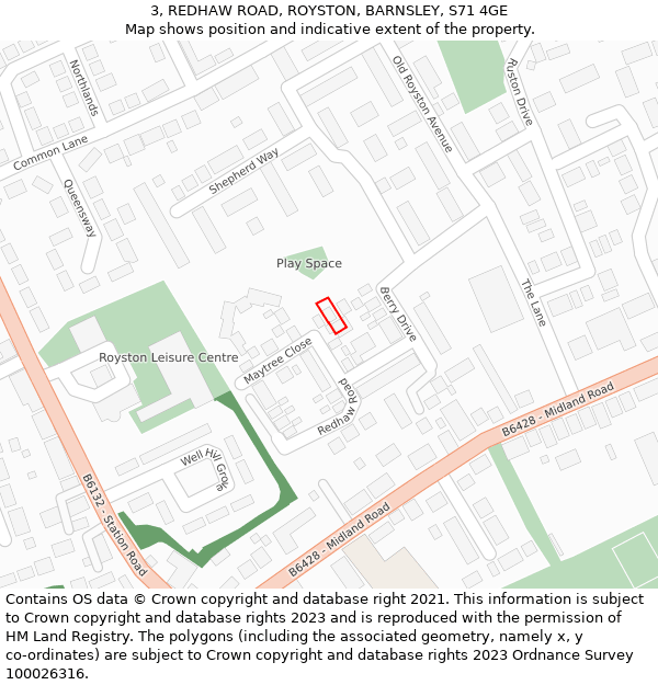 3, REDHAW ROAD, ROYSTON, BARNSLEY, S71 4GE: Location map and indicative extent of plot