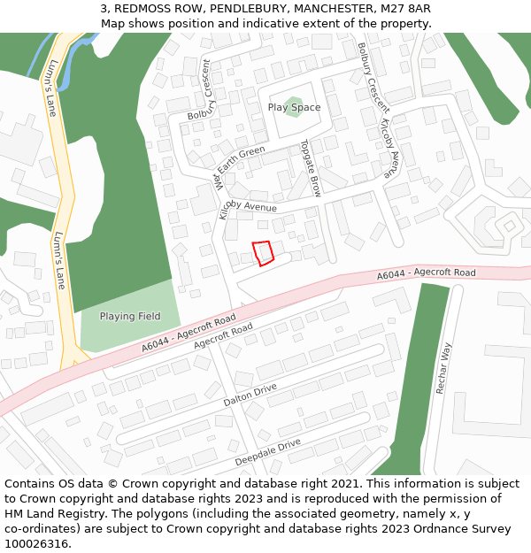 3, REDMOSS ROW, PENDLEBURY, MANCHESTER, M27 8AR: Location map and indicative extent of plot