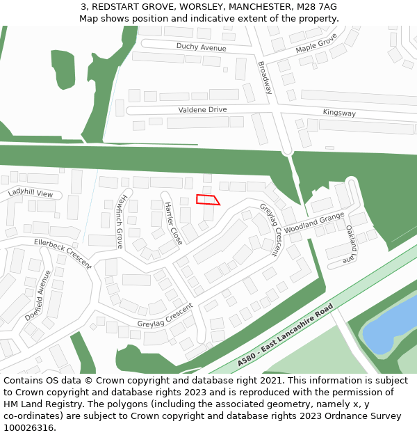 3, REDSTART GROVE, WORSLEY, MANCHESTER, M28 7AG: Location map and indicative extent of plot