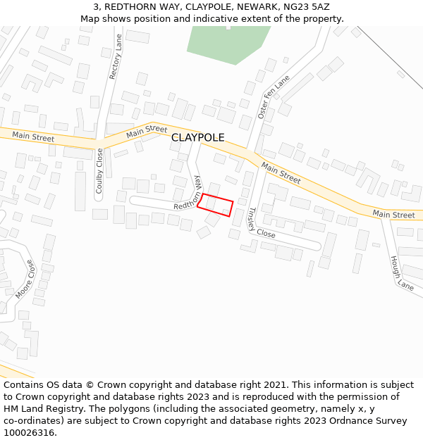 3, REDTHORN WAY, CLAYPOLE, NEWARK, NG23 5AZ: Location map and indicative extent of plot