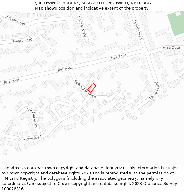 3, REDWING GARDENS, SPIXWORTH, NORWICH, NR10 3RG: Location map and indicative extent of plot