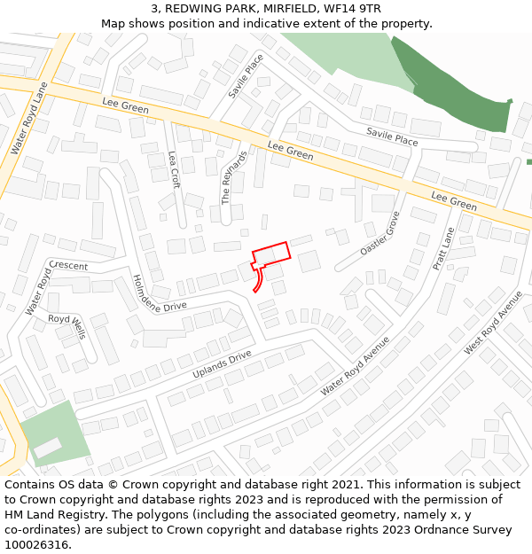 3, REDWING PARK, MIRFIELD, WF14 9TR: Location map and indicative extent of plot