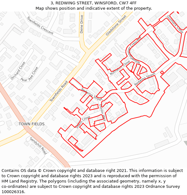 3, REDWING STREET, WINSFORD, CW7 4FF: Location map and indicative extent of plot