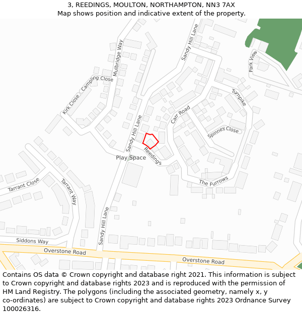 3, REEDINGS, MOULTON, NORTHAMPTON, NN3 7AX: Location map and indicative extent of plot