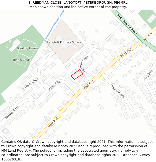 3, REEDMAN CLOSE, LANGTOFT, PETERBOROUGH, PE6 9RL: Location map and indicative extent of plot