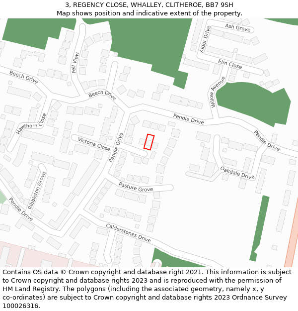 3, REGENCY CLOSE, WHALLEY, CLITHEROE, BB7 9SH: Location map and indicative extent of plot