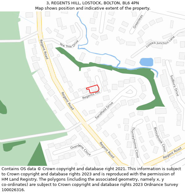 3, REGENTS HILL, LOSTOCK, BOLTON, BL6 4PN: Location map and indicative extent of plot