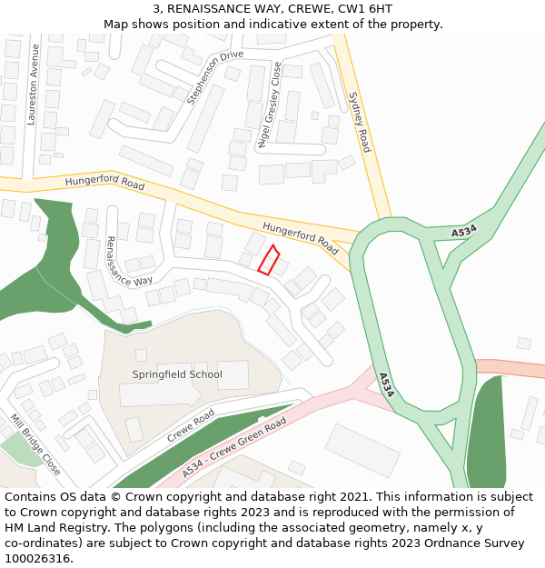 3, RENAISSANCE WAY, CREWE, CW1 6HT: Location map and indicative extent of plot