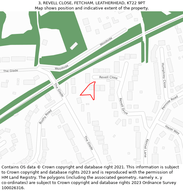 3, REVELL CLOSE, FETCHAM, LEATHERHEAD, KT22 9PT: Location map and indicative extent of plot