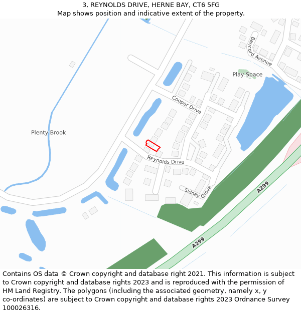 3, REYNOLDS DRIVE, HERNE BAY, CT6 5FG: Location map and indicative extent of plot