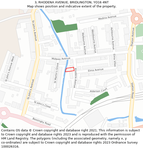 3, RHODENA AVENUE, BRIDLINGTON, YO16 4NT: Location map and indicative extent of plot
