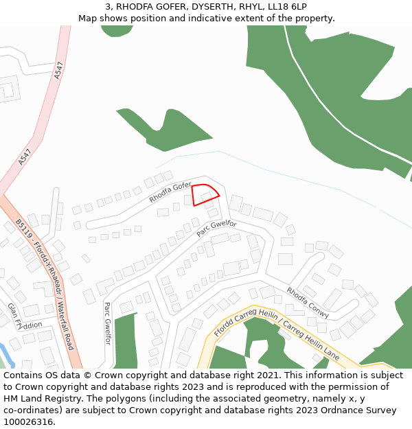 3, RHODFA GOFER, DYSERTH, RHYL, LL18 6LP: Location map and indicative extent of plot