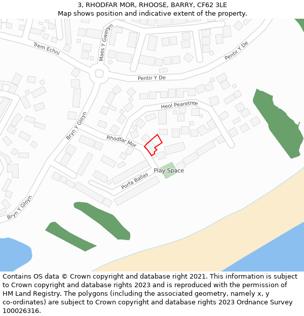 3, RHODFAR MOR, RHOOSE, BARRY, CF62 3LE: Location map and indicative extent of plot