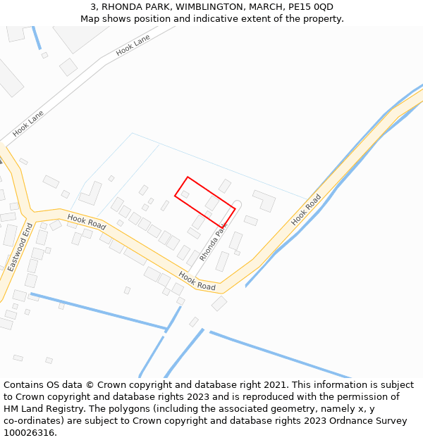 3, RHONDA PARK, WIMBLINGTON, MARCH, PE15 0QD: Location map and indicative extent of plot