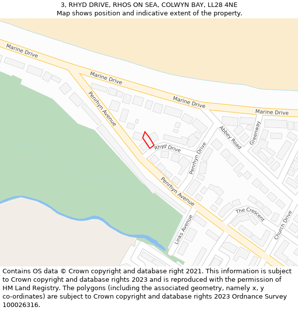 3, RHYD DRIVE, RHOS ON SEA, COLWYN BAY, LL28 4NE: Location map and indicative extent of plot